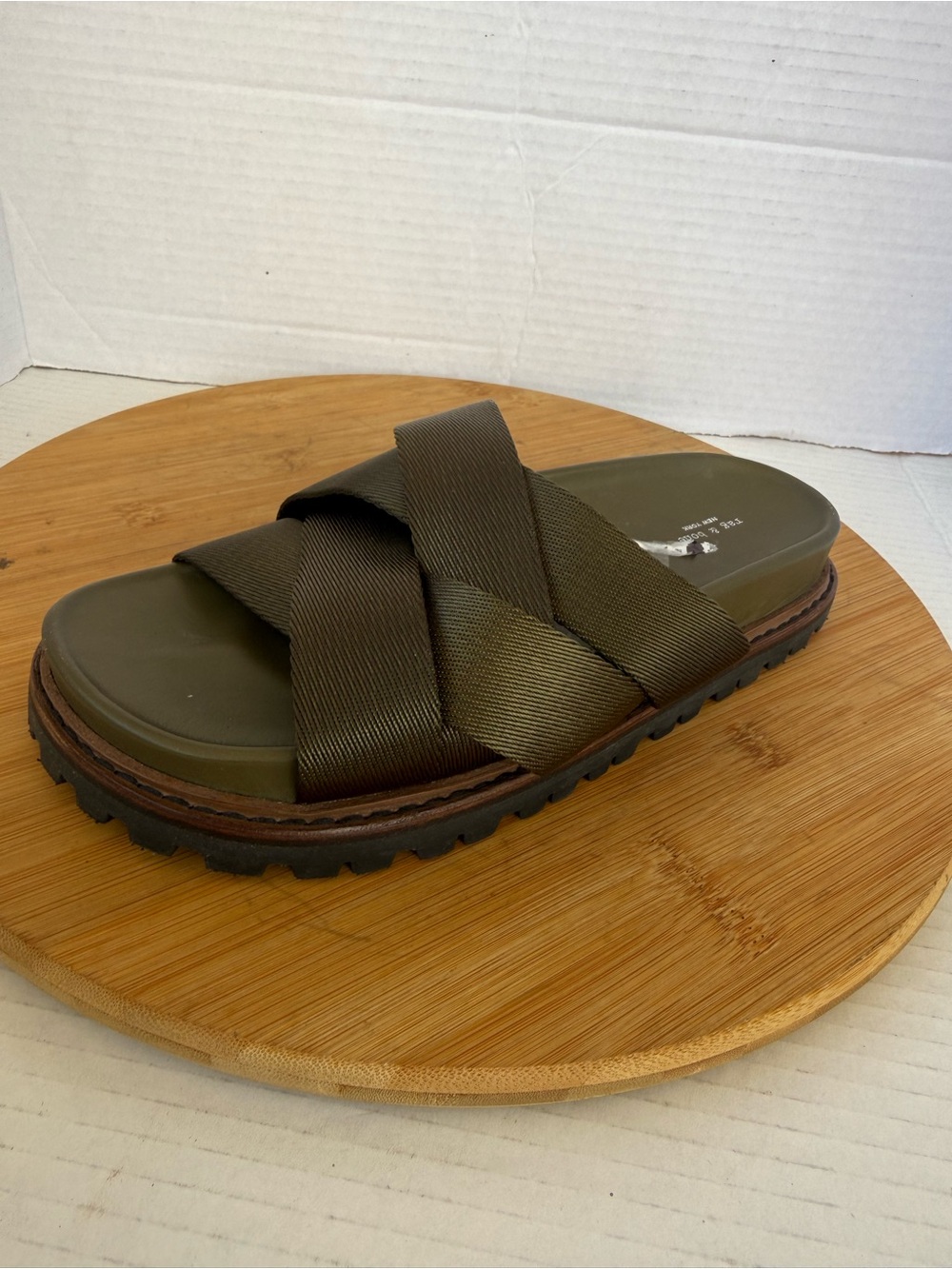 Rag & Bone Park Slide Sandals Olive Green Women Sz 36.5 Strappy Nylon Leather